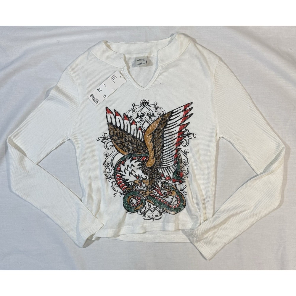 Women's Urban Outfitters White Eagle Snake Long Sleeve Too Size M‎ NWT